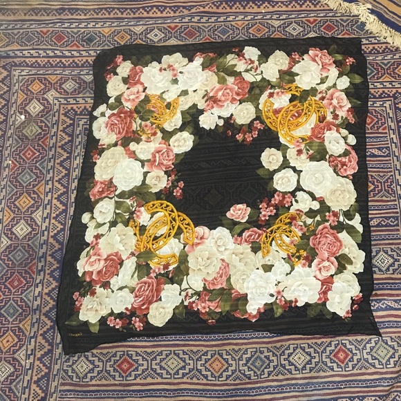 CHANEL silk scarf logo
